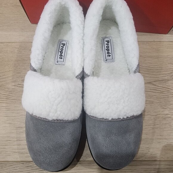 Womens Propet Colbie Grey Suede & Faux Fur Slippers Size 8.5W - Picture 5 of 6